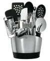Nothing can come between you and a well-prepared meal with this extensive kitchen tools set. The brushed metal utensil holder features 14 different OXO grating, scooping and stirring essentials made with comfortable non-slip handles and heat-resistant nylon.