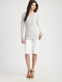 A chic pullover style featuring subtle stripes, that offers just the right amount of cozy texture. BoatneckLong sleevesAbout 26 from shoulder to hem45% linen/33% viscose/22% polyamideHand washImported of Italian fabric Model shown is 5'10 (177cm) wearing US size Small. A chic pullover style featuring subtle stripes, that offers just the right amount of cozy texture. BoatneckLong sleevesAbout 26 from shoulder to hem45% linen/33% viscose/22% polyamideHand washImported of Italian fabric Model shown is 5'10 (177cm) wearing US size Small.