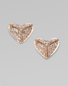 A pretty, heart-shaped design in a pyramid form encrusted with brilliant diamonds. Diamonds, .21 tcw14k rose goldSize, about ¼Post backMade in USA of imported materials