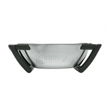 Drain pasta and rinse fruits, vegetables, herbs and more, even with a full sink of dishes, with the OXO Good Grips Convertible Colander. Non-slip legs spring out and rest securely over the sink for easy rinsing and draining. The legs can also be folded down for use as a traditional Colander and for convenient storage. This 5 quart Colander is large enough to drain a pot of pasta or rinse large batches of grapes, berries or spinach. Soft, comfortable, non-slip handles make shaking and pouring easier and the non-slip surfaces protect sinks and countertops during use. Measuring 23 when fully extended, the Convertible Colander fits both single and double sinks either horizontally or vertically. This stainless steel Colander is easy to clean and dishwasher safe. The Colander can be used over the sink, in the sink or even for display on the countertop as a fruit or vegetable bowl. Dishwasher safe; not recommended for use in microwave. Drain pasta and rinse fruits, vegetables, herbs and more, even with a full sink of dishes, with the OXO Good Grips Convertible Colander. Non-slip legs spring out and rest securely over the sink for easy rinsing and draining. The legs can also be folded down for use as a traditional Colander and for convenient storage. This 5 quart Colander is large enough to drain a pot of pasta or rinse large batches of grapes, berries or spinach. Soft, comfortable, non-slip handles make shaking and pouring easier and the non-slip surfaces protect sinks and countertops during use. Measuring 23 when fully extended, the Convertible Colander fits both single and double sinks either horizontally or vertically. This stainless steel Colander is easy to clean and dishwasher safe. The Colander can be used over the sink, in the sink or even for display on the countertop as a fruit or vegetable bowl. Dishwasher safe; not recommended for use in microwave.