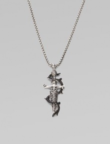 A bold, utterly modern look in sterling silver, detailed with a black sapphire vine. Sterling silver Sapphire Pendant, about 2 long Necklace, about 2 long Imported A bold, utterly modern look in sterling silver, detailed with a black sapphire vine. Sterling silver Sapphire Pendant, about 2 long Necklace, about 2 long Imported