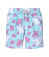 Stylish trunks  by St. Tropez cult label Vilebrequin - Sky blue with summery turtle print - Made off fast drying polyamid - Hip boxer cut with elastic band and tunnel drawstring - Straight moderate wide legs, not too short, not too long - Mega cool and comfortable - Perfect companion for the beach and the pool