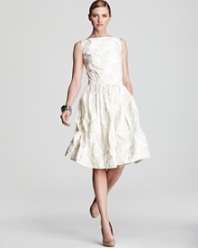 Take the retro note to heart in this flared BOSS Black dress. A pearly palette lends luminescent movement to delicate florals. Take the retro note to heart in this flared BOSS Black dress. A pearly palette lends luminescent movement to delicate florals.