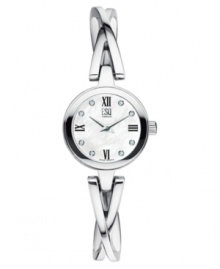 Steal the spotlight with this beautiful watch by ESQ by Movado. Stainless steel bracelet and round case. Mother of pearl dial with diamond accents at indices, logo and roman numerals. Quartz movement. Water resistant to 30 meters. Two-year limited warranty. Steal the spotlight with this beautiful watch by ESQ by Movado. Stainless steel bracelet and round case. Mother of pearl dial with diamond accents at indices, logo and roman numerals. Quartz movement. Water resistant to 30 meters. Two-year limited warranty.