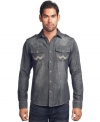 Denim daze? Give your wardrobe a wake-up call with this patchwork shirt from Affliction.