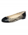 A wardrobe essential gets an exotic makeover from Jones New York. Snake-embossing spices up the Gillvany ballet flats to make everyday style a little more interesting!