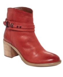 A simple silhouette in a markedly unique leather. Boutique 9's Clarnella booties feature a buckled strap around the ankle and a stacked heel. A simple silhouette in a markedly unique leather. Boutique 9's Clarnella booties feature a buckled strap around the ankle and a stacked heel.