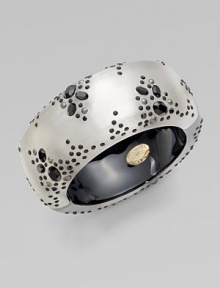A wide, smooth, gleaming bangle of hand-sculpted, hand-painted Lucite is elegantly sprinkled with black Swarovski crystals and little silvery beads.LuciteCrystalDiameter, about 2¼Width, about 1¼Hinged, with magnetic claspMade in USA A wide, smooth, gleaming bangle of hand-sculpted, hand-painted Lucite is elegantly sprinkled with black Swarovski crystals and little silvery beads.LuciteCrystalDiameter, about 2¼Width, about 1¼Hinged, with magnetic claspMade in USA