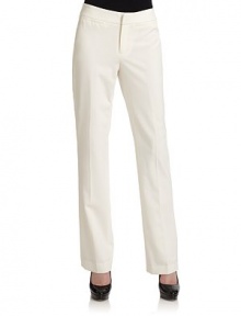 THE LOOKNarrow waistbandZipper fly and button closureDual faux slit pocketsTHE FITRise, about 8½Inseam, about 31½THE MATERIAL63% polyester/33% viscose/4% Lycra®Fully linedCARE & ORIGINDry cleanMade in CanadaModel shown is 5'9 (175cm) wearing US size 4. THE LOOKNarrow waistbandZipper fly and button closureDual faux slit pocketsTHE FITRise, about 8½Inseam, about 31½THE MATERIAL63% polyester/33% viscose/4% Lycra®Fully linedCARE & ORIGINDry cleanMade in CanadaModel shown is 5'9 (175cm) wearing US size 4.