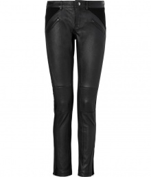 Detailed with stretch paneling for a fantastic fit, Vanessa Bruno Ath?s lambskin pants are a contemporary-cool take on one of this seasons favorite trends - Zippered front slit pockets, back patch pockets, zip fly, button closure, belt looks, outside ankle zips - Form-fitting - Team with chunky knits and heels, or try with blazers and carryall totes for work Detailed with stretch paneling for a fantastic fit, Vanessa Bruno Ath?s lambskin pants are a contemporary-cool take on one of this seasons favorite trends - Zippered front slit pockets, back patch pockets, zip fly, button closure, belt looks, outside ankle zips - Form-fitting - Team with chunky knits and heels, or try with blazers and carryall totes for work