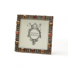 Capri frame with metal back by Olivia Riegel. A striking, modern and warm-hued frame hand-set with Tiger's Eye, Aventurine and Swarovski crystals. Decorative metal back. Capri frame with metal back by Olivia Riegel. A striking, modern and warm-hued frame hand-set with Tiger's Eye, Aventurine and Swarovski crystals. Decorative metal back.