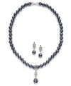 Enduring elegance, by Charter Club. This alluring jewelry set displays classic style with a gray tone glass pearl strand necklace and drop earrings. Crafted in imitation rhodium-plated mixed metal. Approximate length (necklace): 15 inches + 2-inch extender. Approximate drop (necklace): 1/3 inch. Approximate drop (earrings): 1/4 inch.