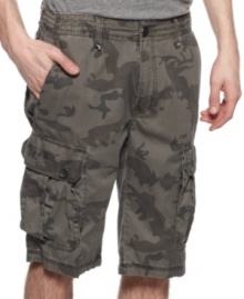 Perfect for hiking or everyday errands. These DKNY Jeans camouflage cargo shorts provide the comfort and storage needed to keep you moving right along. Perfect for hiking or everyday errands. These DKNY Jeans camouflage cargo shorts provide the comfort and storage needed to keep you moving right along.