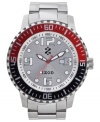 A bold color combo of red and black adds a modern touch to this classic steel watch from Izod.