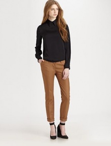 Wide waistband, front pleating and rolled cuffs update this stretchy, wool-rich basic. Hook-and-bar closureFront zipperSlash pocketsRolled cuffsRise, about 9Inseam, about 2968% wool/25% nylon/5% cashmere/2% elastaneDry cleanImportedModel shown is 5'10 (177cm) wearing US size 4. Wide waistband, front pleating and rolled cuffs update this stretchy, wool-rich basic. Hook-and-bar closureFront zipperSlash pocketsRolled cuffsRise, about 9Inseam, about 2968% wool/25% nylon/5% cashmere/2% elastaneDry cleanImportedModel shown is 5'10 (177cm) wearing US size 4.