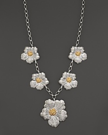 Delicate gardenias, captured at the height of their beauty in sterling silver and 18K yellow gold, bloom on this necklace from Buccellati. Delicate gardenias, captured at the height of their beauty in sterling silver and 18K yellow gold, bloom on this necklace from Buccellati.