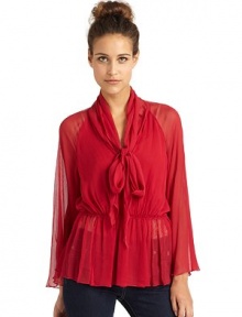 THE LOOKTailored from crinkled silk chiffonV-neck with tie-neck collarLong sleevesGathered elastic waistTHE FITAbout 25 from shoulder to hemTHE MATERIALSilkCARE & ORIGINDry cleanImportedModel shown is 5'8 (172½cm) wearing US size Small. THE LOOKTailored from crinkled silk chiffonV-neck with tie-neck collarLong sleevesGathered elastic waistTHE FITAbout 25 from shoulder to hemTHE MATERIALSilkCARE & ORIGINDry cleanImportedModel shown is 5'8 (172½cm) wearing US size Small.