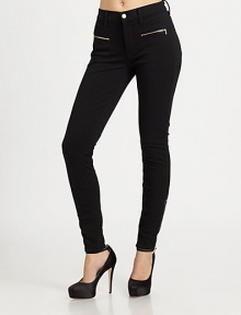 Unique pockets, zippered cuffs and a hint of stretch make these unbelievably soft, mid-rise skinnies a perfect day-to-night option. THE FITMedium rise, about 9Inseam, about 29THE DETAILSZip flyFront besom pocketsZippered front slash pocketsBack patch pocketsZippered cuffs69% rayon/25% nylon/6% spandexMachine washMade in USA of imported fabricModel shown is 5'9 (175cm) wearing US size 0. Unique pockets, zippered cuffs and a hint of stretch make these unbelievably soft, mid-rise skinnies a perfect day-to-night option. THE FITMedium rise, about 9Inseam, about 29THE DETAILSZip flyFront besom pocketsZippered front slash pocketsBack patch pocketsZippered cuffs69% rayon/25% nylon/6% spandexMachine washMade in USA of imported fabricModel shown is 5'9 (175cm) wearing US size 0.