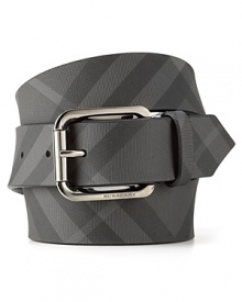 Accent your waist with a handsome belt from Burberry, embellished with a fetching signature check pattern for an iconic look.
