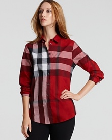 Sporting the season's most sought-after hues, this Burberry Brit checked shirt makes a bold statement. Team with denim for off-duty cool, or tuck in to sleek pants for workday chic. Sporting the season's most sought-after hues, this Burberry Brit checked shirt makes a bold statement. Team with denim for off-duty cool, or tuck in to sleek pants for workday chic.