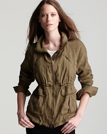 A military-inspired style in lightweight linen, this Burberry Brit anorak makes transitional style a fashionable feat. Layer it with a gauzy scarf over the skinniest jeans for a trend-right look. A military-inspired style in lightweight linen, this Burberry Brit anorak makes transitional style a fashionable feat. Layer it with a gauzy scarf over the skinniest jeans for a trend-right look.