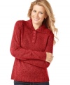 This simple sweater by Karen Scott in rich marled yarn is a perfect match with jeans and boots.