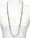 Get the inside track to bold style with this link necklace from Carolee, flaunting an eye-catching mix of multi hued stones, pearls, and 14-karat gold plate.