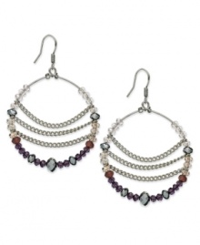 Making the rounds. Multicolor glass accents drape the outside of these hoop earrings from c.A.K.e by Ali Khan. Crafted from silver tone mixed metal, the earrings also feature three chains to bridge the gap. Approximate drop: 1-3/4 inches. Approximate diameter: 1-3/8 inches. Making the rounds. Multicolor glass accents drape the outside of these hoop earrings from c.A.K.e by Ali Khan. Crafted from silver tone mixed metal, the earrings also feature three chains to bridge the gap. Approximate drop: 1-3/4 inches. Approximate diameter: 1-3/8 inches.
