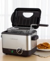 Fry up delicious restaurant-style food - fries, onion rings, chicken and more - with Cuisinart's countertop deep fryer. Fill the 3/4 lb. capacity basket and place it in the nonstick die cast bowl with attached heating element for fast frying and superior results. A removable charcoal filter helps remove odors, keeping cooking clean and healthy. Adjustable thermostat. Three-year limited warranty.
