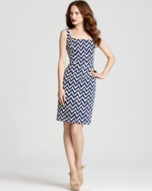 A navy chevron print on this Milly sheath dress lends sophisticated charm to your workdays--and after-hour adventures.