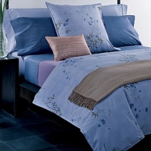 Features the soothing Bamboo Flower duvet and Euro sham. Solid percale Hyacinth and Rhythmic Stripe sheets are 220-thread count, 100% cotton with a pure finish. All accessories imported. Sheets are made in USA of imported cotton.