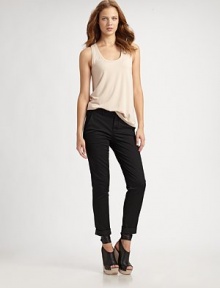 Lengthy, micro modal-rich scoopneck with a touch of stretch. ScoopneckSleevelessRacerbackLonger length hits below the hips95% micro modal/5% spandexDry cleanImported Lengthy, micro modal-rich scoopneck with a touch of stretch. ScoopneckSleevelessRacerbackLonger length hits below the hips95% micro modal/5% spandexDry cleanImported