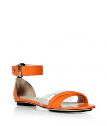 Inject bold style to your warm weather ensemble with these flat sandals from Burak Uyan - Front strap with additional clear plastic strap, ankle strap with buckle closure - Style with a floral mini-dress and a denim jacket Inject bold style to your warm weather ensemble with these flat sandals from Burak Uyan - Front strap with additional clear plastic strap, ankle strap with buckle closure - Style with a floral mini-dress and a denim jacket