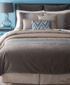 Feel the vibration. Textures unite in a symphony of style from Bryan Keith. The Jackson comforter set boasts embroidery detail, zigzag patterns and modern colorblocking to instantly give your room a sophisticated, up-to-date appeal.