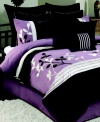 Floral chic. Give your room a new point of view with this sophisticated Isabella comforter set, boasting a sweet color scheme of pretty purple and dramatic black. Applique flowers, pin tuck pleats and embroidered details give this set lush texture for a truly stunning presentation.