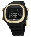 Functionality meets fashion. adidas's Seoul watch features a black polycarbonate strap and square case complemented by a goldtone bezel. Negative display digital dial offers 10-lap memory, timer, date and alarm and features goldtone adidas logo. Quartz movement. Water resistant to 70 meters. Two-year limited warranty.