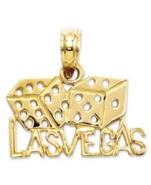 C'mon lucky snake eyes! This cut-out charm features two rolling dice and the words Las Vegas. Crafted in 14k gold. Chain not included. Approximate length: 1/2 inch. Approximate width: 6/10 inch.