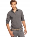 Top-down style. This vertical striped shirt from Kenneth Cole New York keeps your casual look in line.