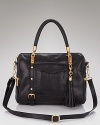 In this season's must-have shape, Rebecca Minkoff's coolly hued leather satchel defines It. Do like the style-setters and wear this lush carryall to give an all-black palette a pretty color pop.