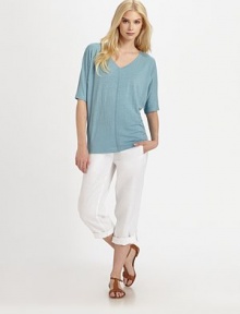 A touchable design made from soft linen, this top features a feminine v-neckline, modern dolman sleeves and a relaxed-yet-flattering fit. V-neckElbow-length sleevesFront and back seamPull-on styleAbout 26 from shoulder to hemLinenHand washImported Model shown is 5'10 (177cm) wearing US size Small. A touchable design made from soft linen, this top features a feminine v-neckline, modern dolman sleeves and a relaxed-yet-flattering fit. V-neckElbow-length sleevesFront and back seamPull-on styleAbout 26 from shoulder to hemLinenHand washImported Model shown is 5'10 (177cm) wearing US size Small.