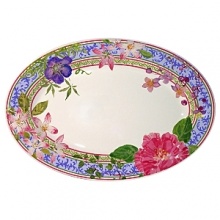 Millefleurs was inspired by flowers in a European garden as well as antique tableware. Its delicate renderings of pansies, roses, and thistles are blended with a vintage border in a contemporary color palette. Sophisticated, yet fresh and youthful. Dishwasher and microwave safe (for reheating only). Millefleurs was inspired by flowers in a European garden as well as antique tableware. Its delicate renderings of pansies, roses, and thistles are blended with a vintage border in a contemporary color palette. Sophisticated, yet fresh and youthful. Dishwasher and microwave safe (for reheating only).