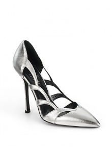 THE LOOKScalloped cutout leather at sidesPoint toeSelf-covered heel, 4½ (115mm)THE MATERIALMetallic kid leather upperLeather lining and soleORIGINMade in Italy THE LOOKScalloped cutout leather at sidesPoint toeSelf-covered heel, 4½ (115mm)THE MATERIALMetallic kid leather upperLeather lining and soleORIGINMade in Italy