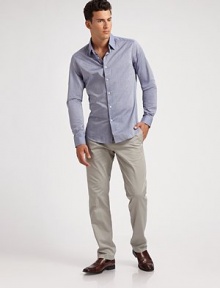 Chambray shirting with dobby weave construction distinguishes this modern-fit silhouette from the rest.ButtonfrontCottonDry cleanImported