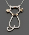 The cat's meow. A 14k rose gold pendant with sparkling round-cut diamonds (1/5 ct. t.w.). Diamond necklace chain measures 16 inches; drop measures 7/8 inch.