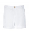 Stylish shorts in fine white cotton - moderately wide waistband with belt loops - side pockets - casual, sits on your hips - legs are cut slim and can be rolled up stylish - sexy AND comfortable AND practical - with a tunic and ballerinas or a polo shirt and flip-flops