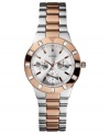 Covered in warm shine, this two-tone watch from GUESS glistens with crystal accents.