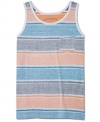 Lose the sleeves and score points for style: Reverse-stripe tank top from Rustic Soul.