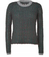 Bring high style to your casual looks with this metallic knit pullover from Schumacher - Round neck, long sleeves, fitted silhouette, metallic knit - Wear with high-waisted skinny jeans, embellished ballet flats, and an oversized tote