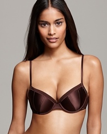 Glam it up in a soft demi bra with contrast stitching detail and a sheer mesh back. Glam it up in a soft demi bra with contrast stitching detail and a sheer mesh back.