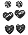 A lovely trio. GUESS offers this darling set of 3 hematite-hued stud earrings in heart and round silhouettes. Finished with stone accents. Crafted in hematite tone mixed metal. Approximate diameter: 1/2 inch.